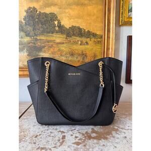 Black Michael Kors Saffiano Leather Tote With Gold Hardware